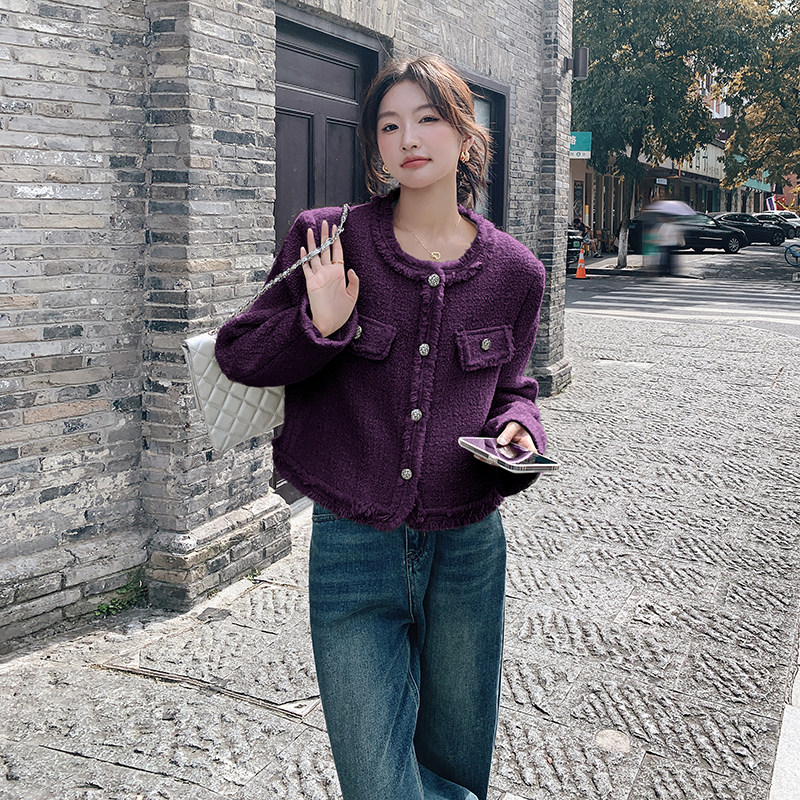 法式气质小香风外套女2025春秋季新款韩系高级感小众显瘦短款上衣,女装毛呢外套,2C299