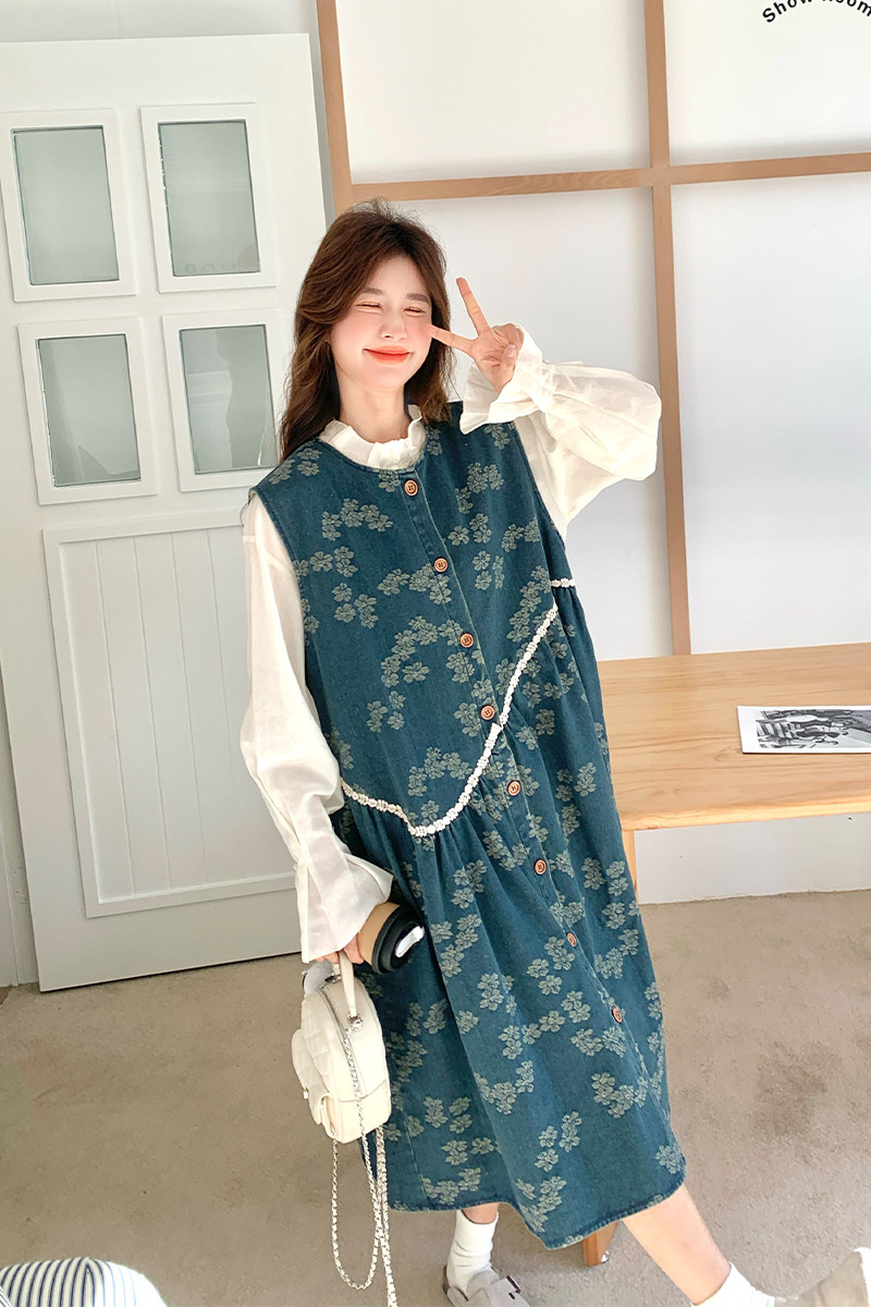 学院风穿搭牛仔背心连衣裙女春秋超火好看高级感独特漂亮长裙套装,女装套装/套裙,2C056
