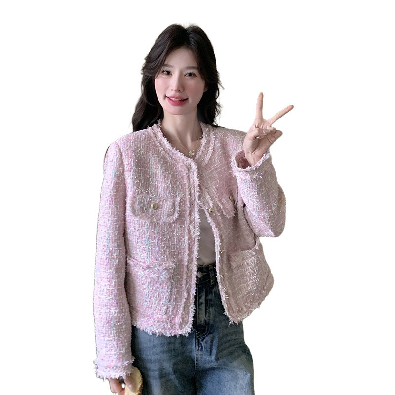 绝美气质感粉色短款小香风外套女春秋超火好看高级感小众夹克上衣,女装短外套,2D035