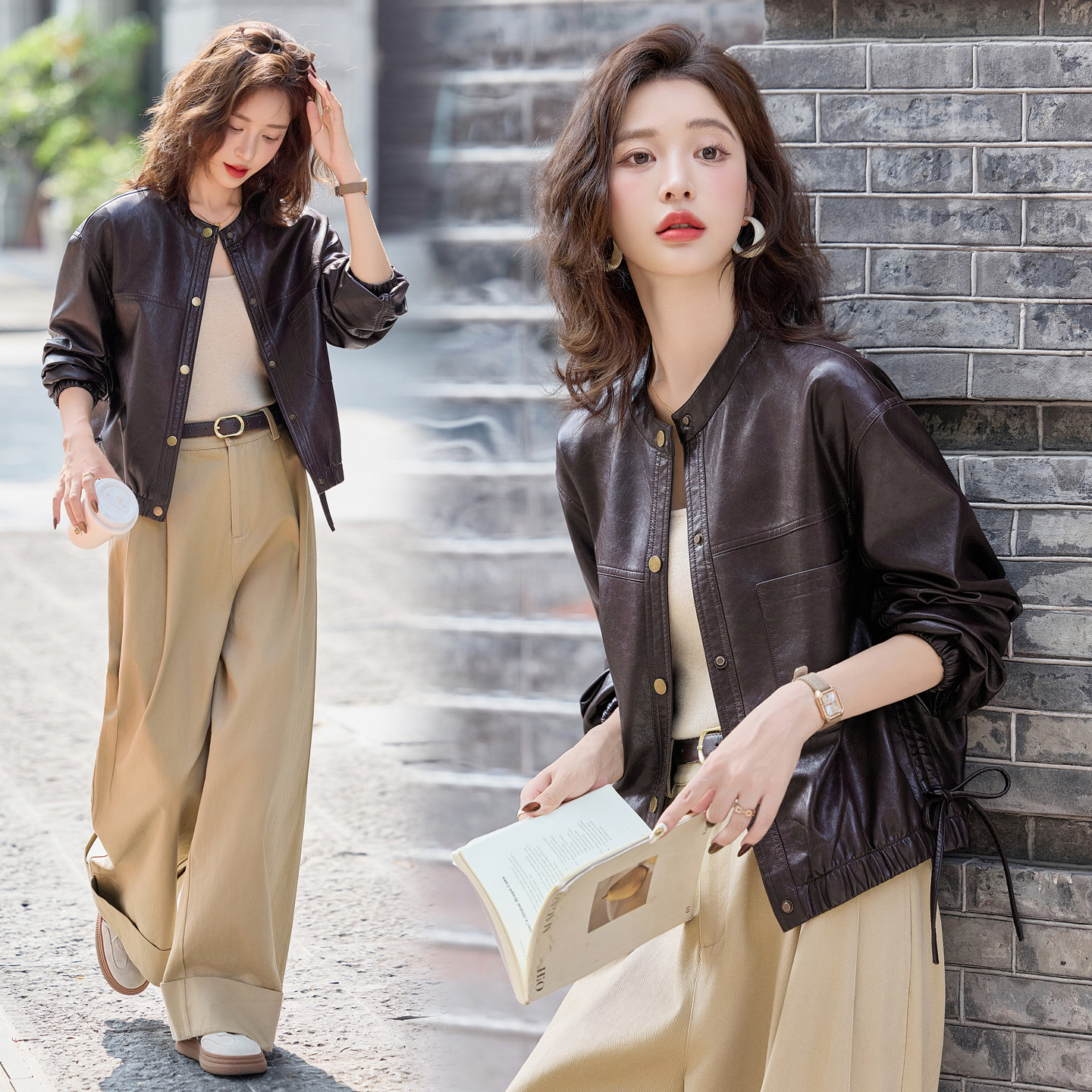 新品现货潮流时尚皮衣外套女短款机车服1C115-8108-P125-K228,女装皮衣,吾爱衣