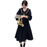 现货2025秋新款海军领黑色收腰显瘦连衣裙2C206-L12-P135-K188，女装连衣裙，2C206