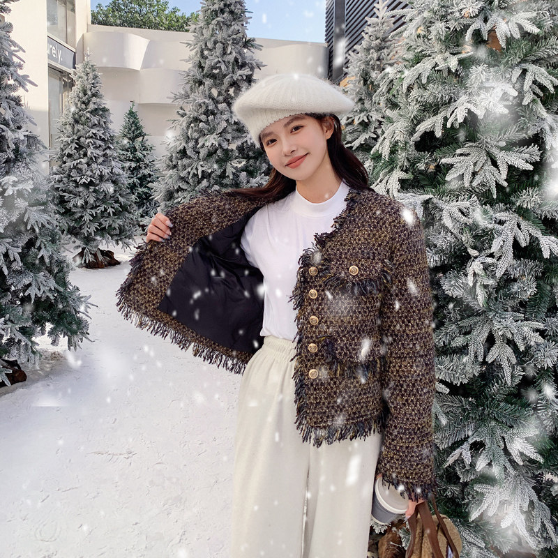 2025新款美拉德冬装女装流苏小香风羽绒服266-P215-K295,女装羽绒服,2C266