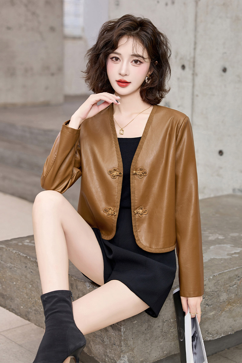 吾爱衣8605款风盘扣皮衣外套女短款潮流时尚显瘦百搭机车服上衣,女装皮衣,吾爱衣