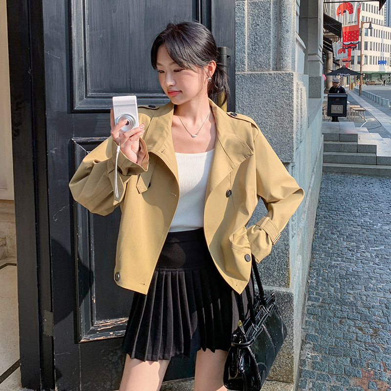 秋装外套女立领双排扣宽松休闲短款风衣秋季小个子短外套,女装短外套,2C238