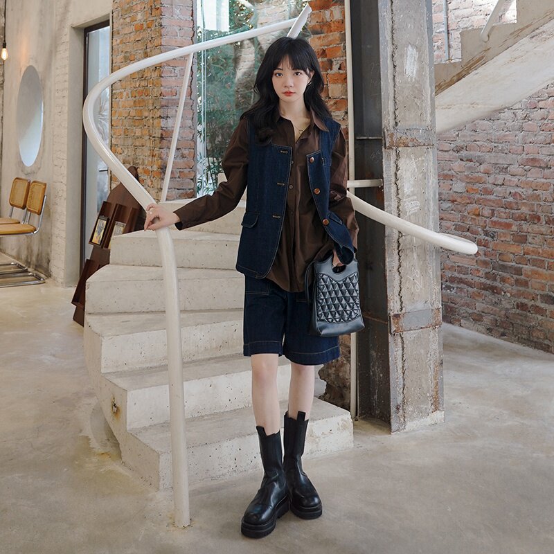 高级感牛仔套装女2025夏季新款酷盐系马甲上衣短裤小个子两件套潮,女装套装/套裙,2C028