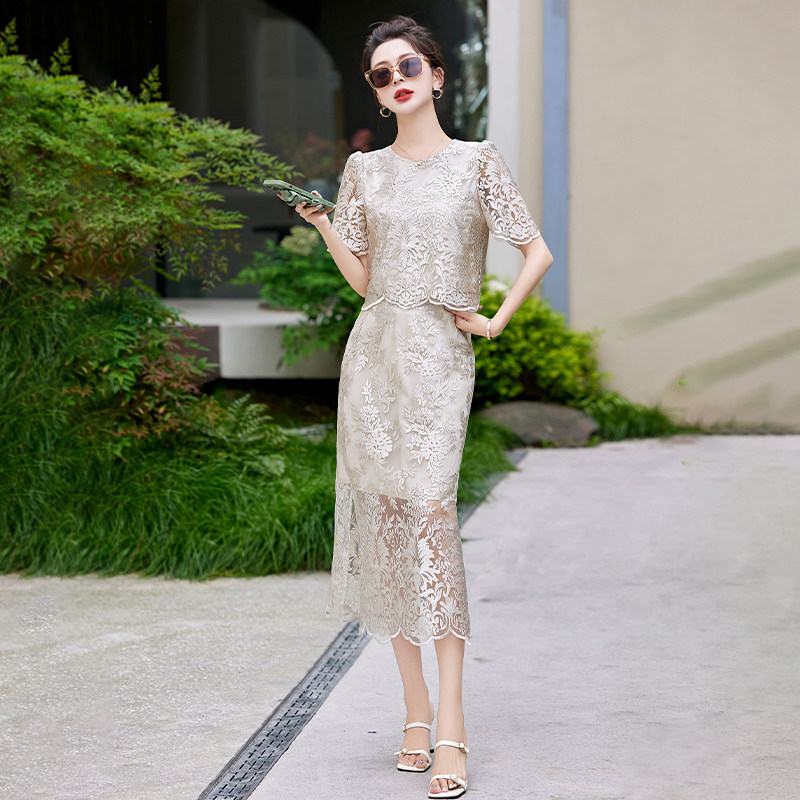 新中式套装裙女夏2025新款印花两件套盘扣改良旗袍裙子,女装套装/套裙,蓝朵琳