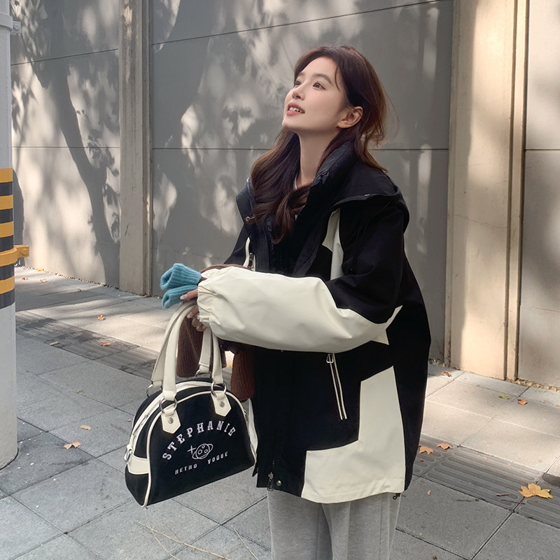 两件套冲锋衣羽绒服女冬新款美式两件套工装派克服90白鸭绒内胆,女装羽绒服,2C332