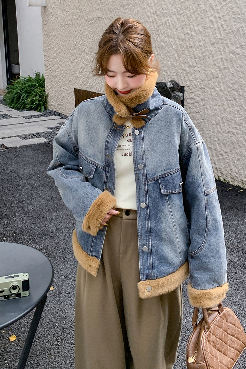 加绒短外套女冬季复古设计感厚棉服高级感羊羔毛上衣6100P190K278,女装棉衣/棉服,2C166