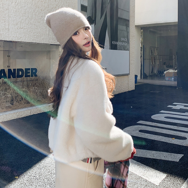 加绒加厚红色派克服女冬短款棉服2024新款棉衣棉袄仿兔毛毛小外套,女装短外套,2C087
