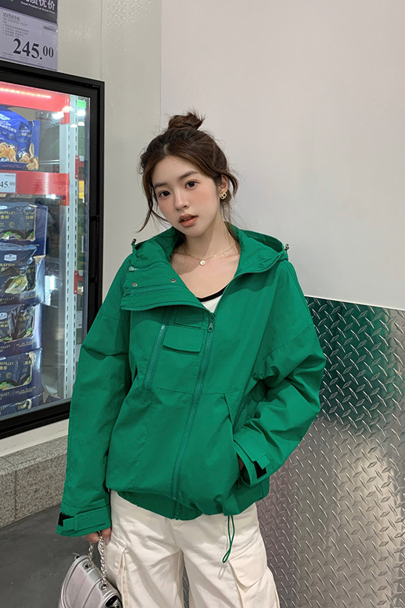 主推现货！设计感宽松休闲连帽工装风衣外套C029-2331P140K198,女装风衣,2C029