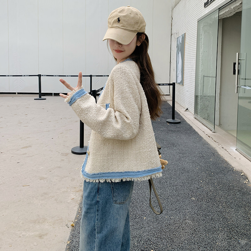 白色设计感小香风外套女2025春新款法式高级感气质时尚粗花呢上衣,女装短外套,2C053