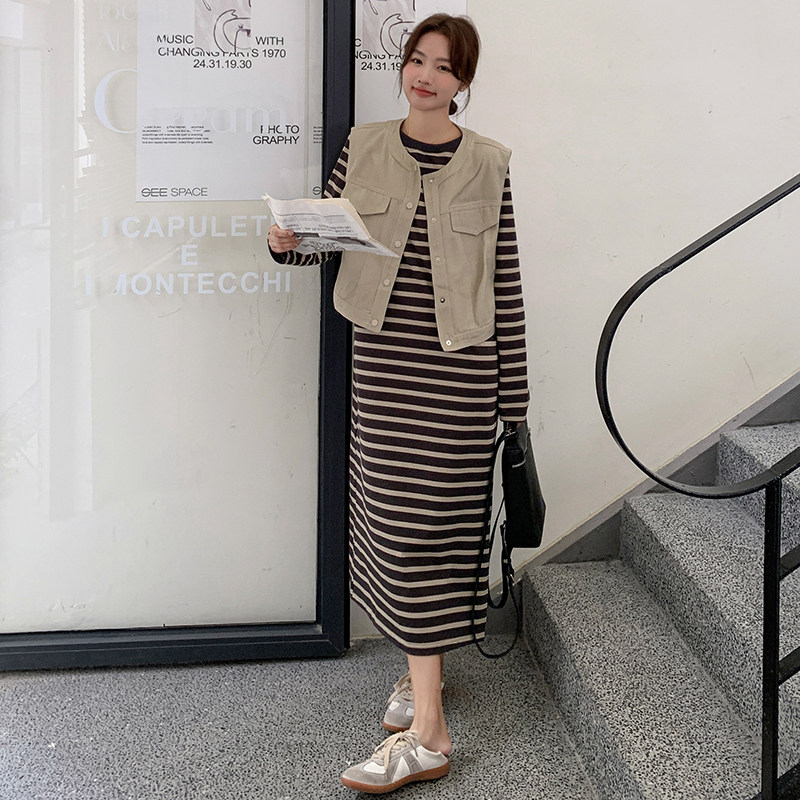 现货！！条纹连衣裙+马甲2C203-3025-P135-K198,女装套装/套裙,2C203