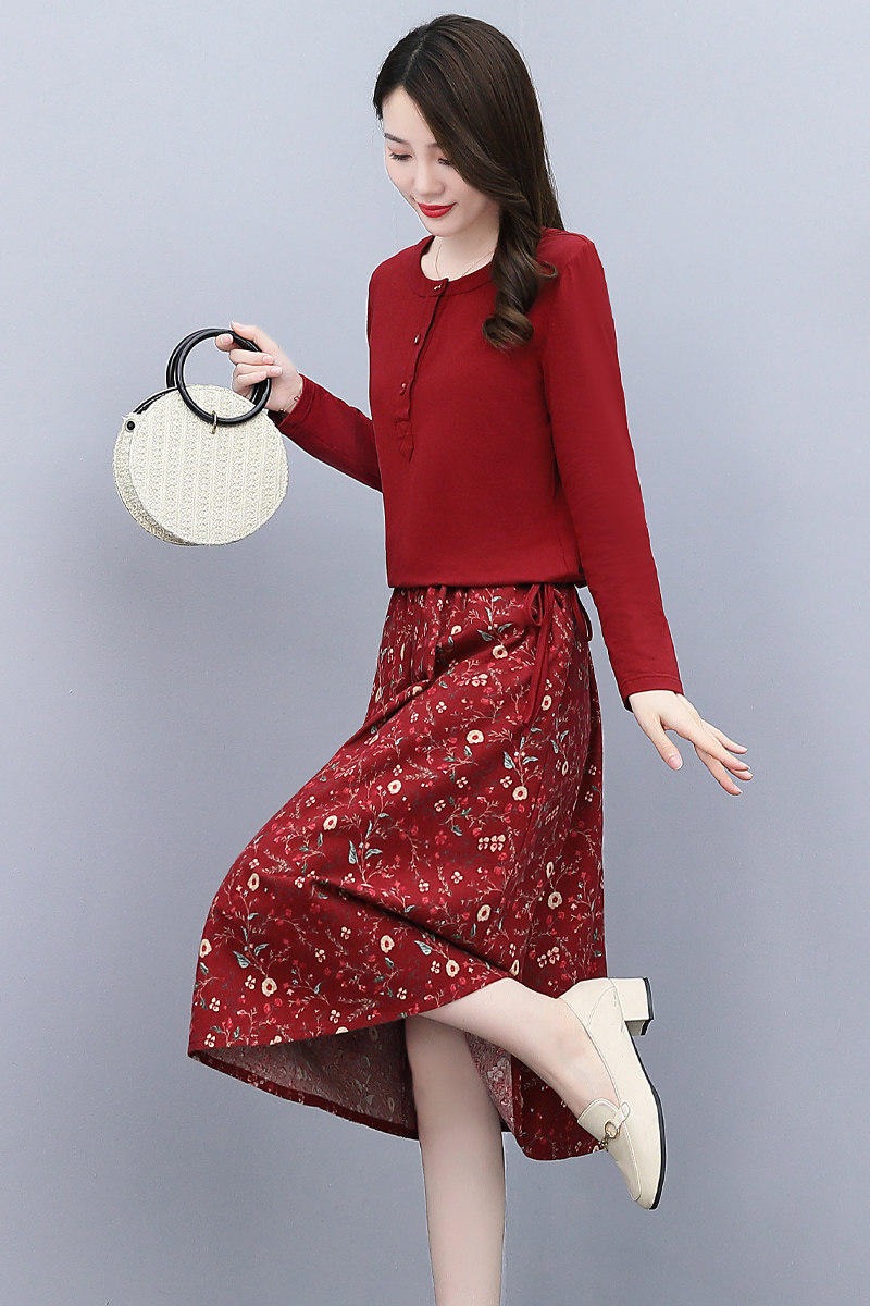 春秋长袖棉布套装裙女2023新款修身显瘦气质小碎花两件套装连衣裙,女装套装/套裙,锦绣伊人