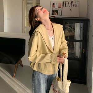 黑色设计感海军领超好看皮衣夹克女秋新款小个子休闲显瘦短款外套图片