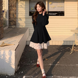 红色金丝绒连衣裙女春秋2025新款法式收腰小香风绝美设计感，女装连衣裙，2D148