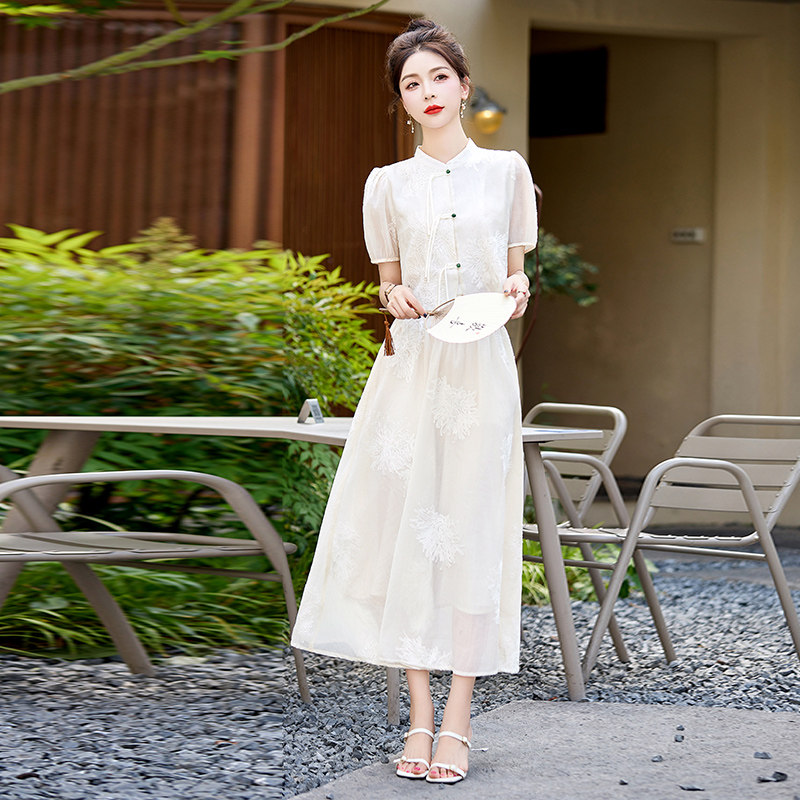 新中式改良旗袍国风套装连衣裙女2023夏季新款汉服设计感白色裙子,女装套装/套裙,奕可儿