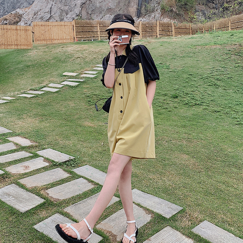 撞色拼接连体裤套装女夏季2024年新款设计感小众显瘦宽松连衣短裤,女装连体裤,2C311