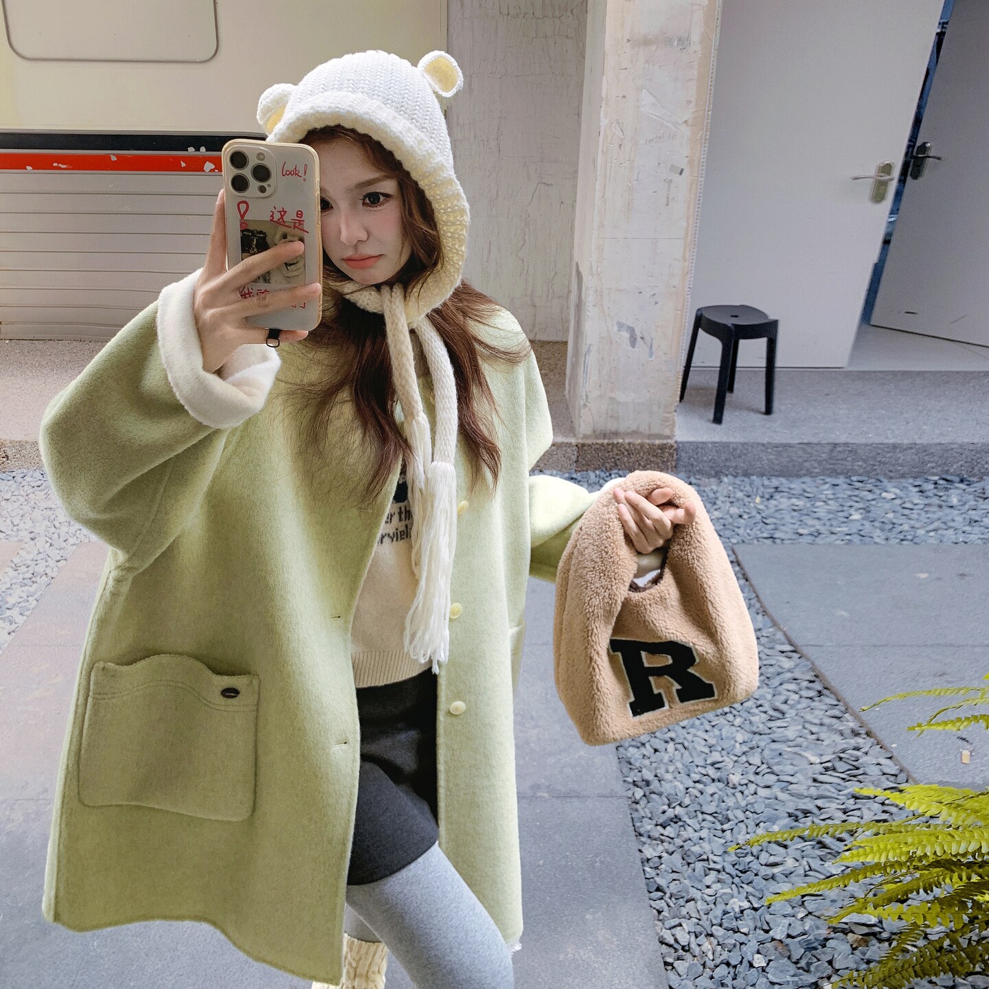 【现货】针织帽双面尼大衣D207P265K378,女装毛呢外套,2D008
