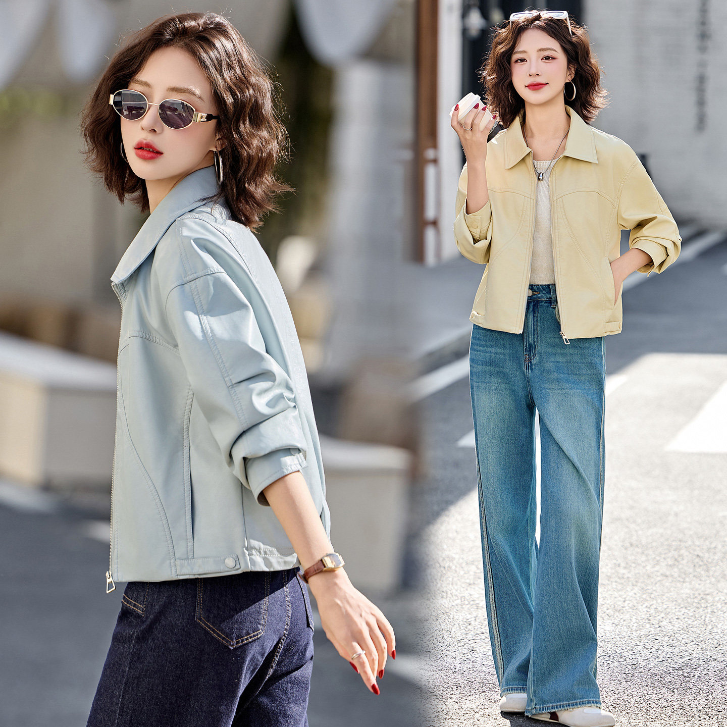 2026春季新款现货翻领高级感时髦干练休闲短款宽松皮衣小外套,女装短外套,英标秀（1C119）