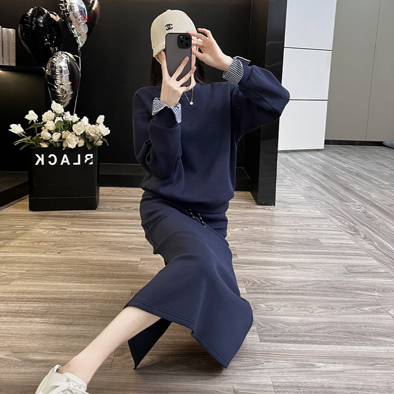 慵懒风女春季显瘦长袖上衣半身裙套装,女装套装/套裙,2C310