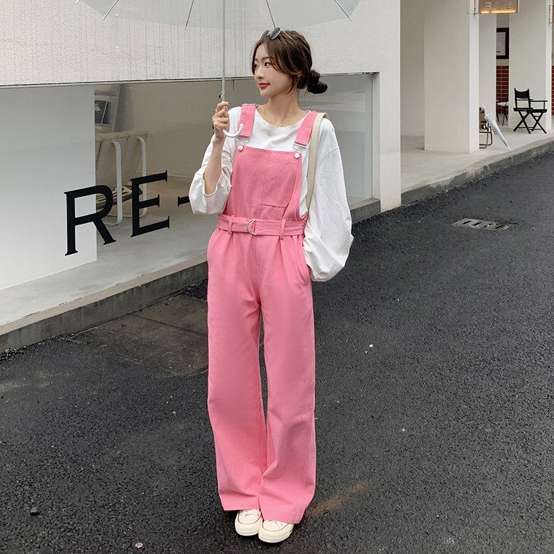 小清新工装背带裤女春夏收腰2025年新款韩版宽松小个子直筒阔腿裤图片
