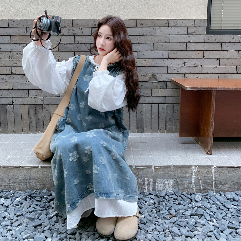 甜美温柔风连衣裙套装女设计感衬衣2025秋季新款印花背心裙两件套,女装连衣裙,2C275