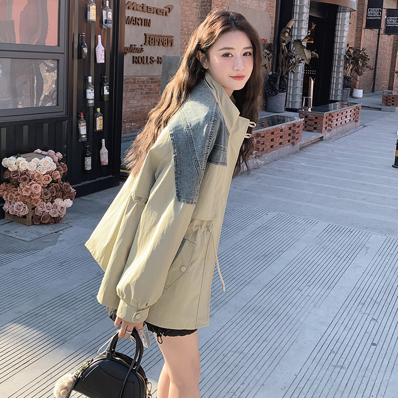 【现货】复古牛仔拼接风衣外套春秋款2C353--8617-p170-k258,女装风衣,2C353