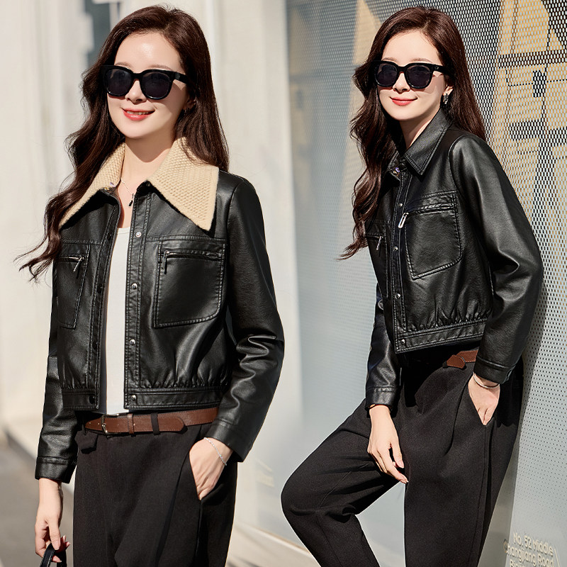 【现货】春装新品皮衣外套女时髦显瘦皮夹克2510-1C115-P120-K198,女装皮衣,吾爱衣