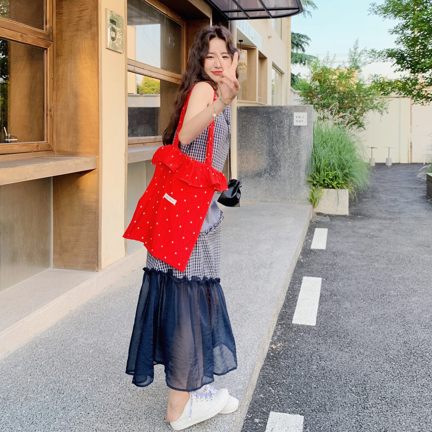 夏季格子拼接韩系刺绣花格连衣裙设计感连衣裙长款显瘦气质时尚,女装连衣裙,2C307