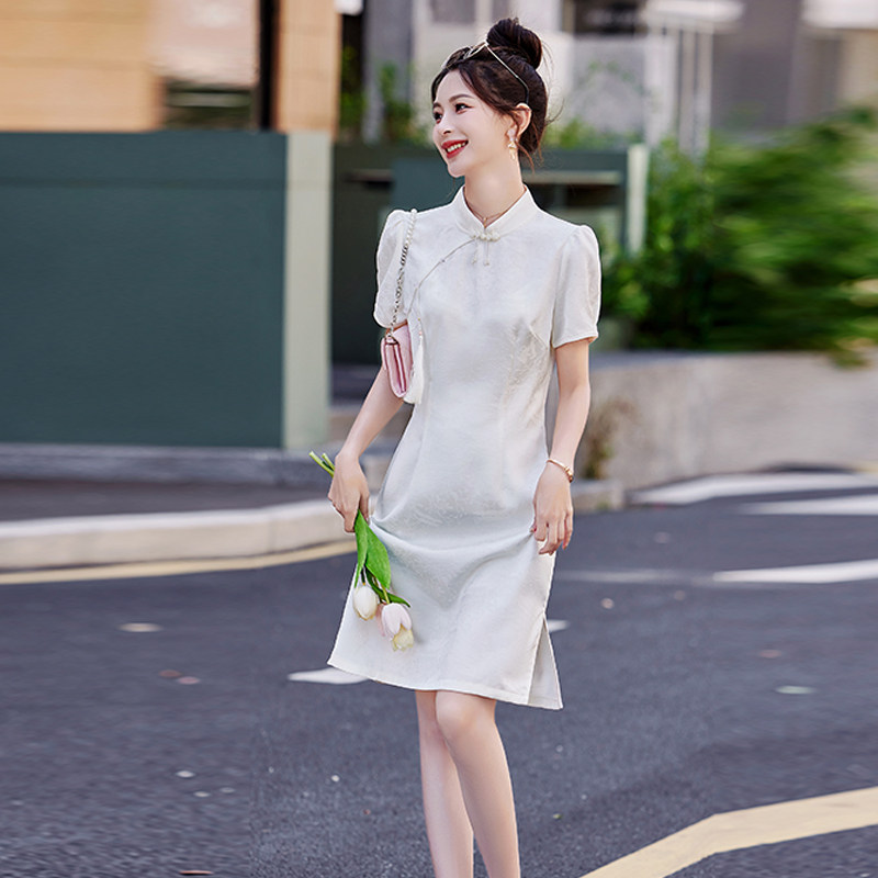 粉色少女年轻版改良旗袍女2025夏季新款小个子修身洋气减龄连衣裙,女装连衣裙,唯婧