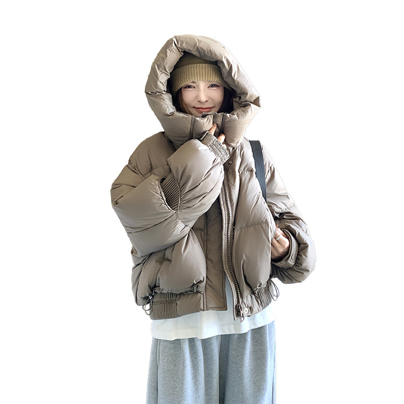 灰色短款连帽羽绒服女冬季2025新款小个子百搭加厚保暖面包服外套,女装羽绒服,1D066-1
