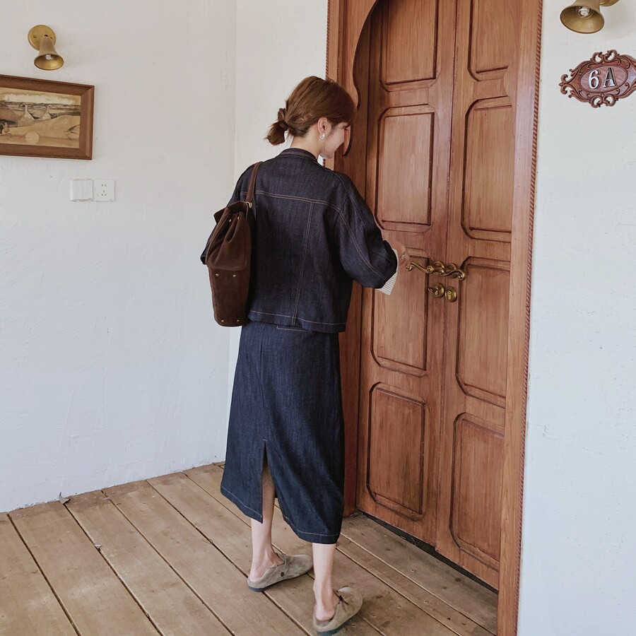 【大货已出】条纹拼接牛仔外套半裙两件套2C137-8255-P185-K268,女装套装/套裙,2C137