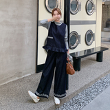 小个子木耳边牛仔背心阔腿裤套装女2025秋季新款盐甜系休闲三件套，女装套装/套裙，2C277