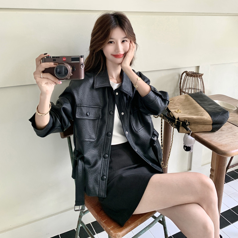 复古美式黑色机车服短外套女春秋2025超火好看高级小众皮夹克上衣,女装皮衣,2C159