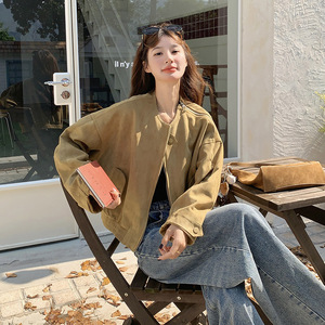 设计感短款麂皮绒夹克外套女秋冬安哥拉红小个子宽松短外套图片