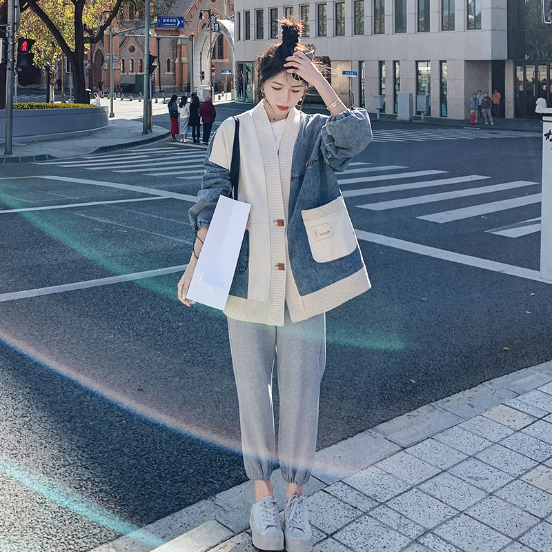 独特超好看拼接牛仔外套女春秋2025新款小众设计感超火慵懒风开衫,女装短外套,2C112