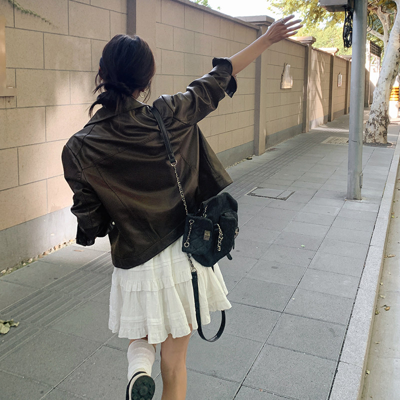 现货，女24短款皮衣春秋季小个子无外口袋外套,女装皮衣,安在秀