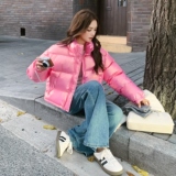 韩版简约立领亮面棉服女2025年冬季新款小个子超好看加厚保暖外套，女装棉衣/棉服，2D148