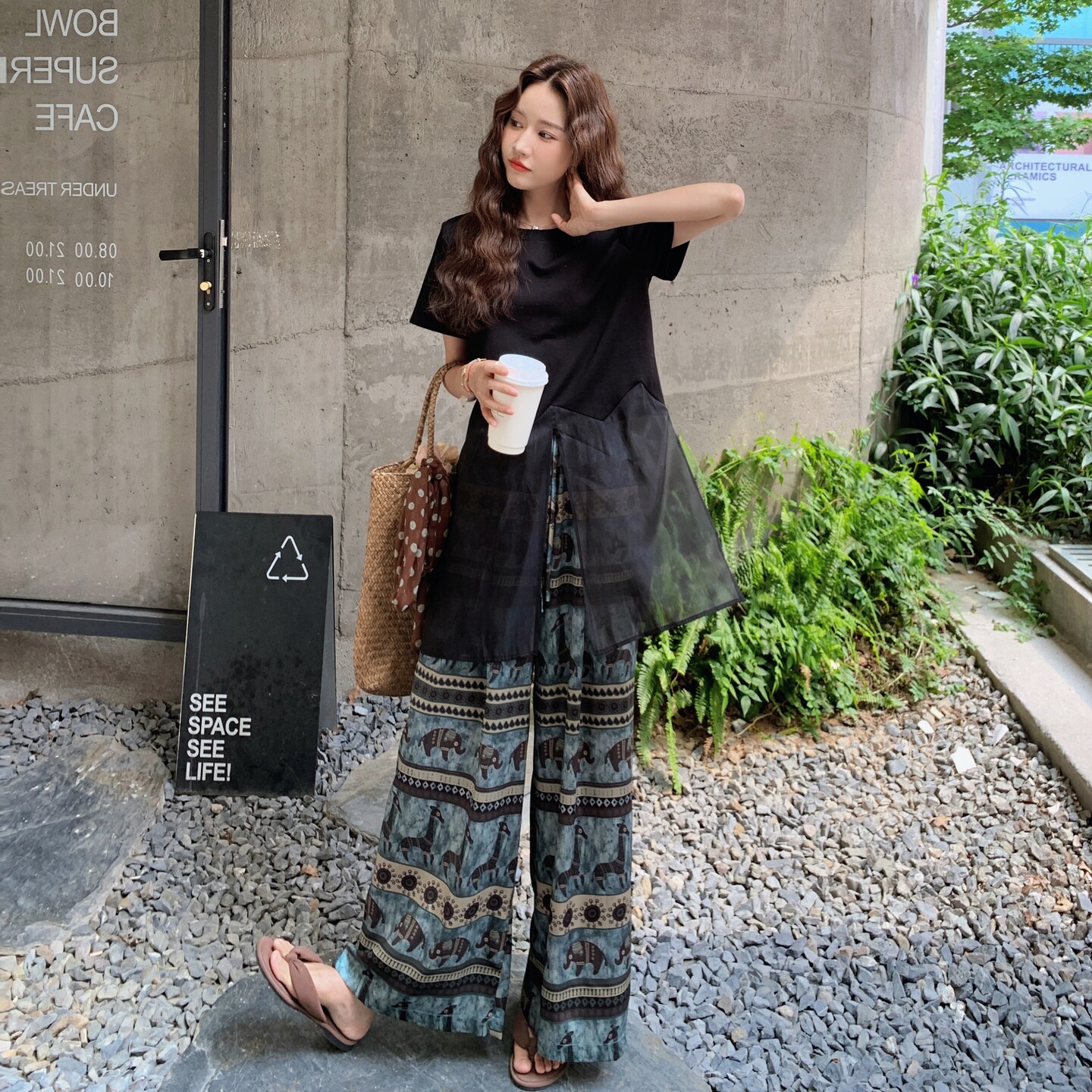 大象花小众新款穿搭一整套女夏巨好看网纱拼接T恤半身裙两件套装,女装套装/套裙,2C218