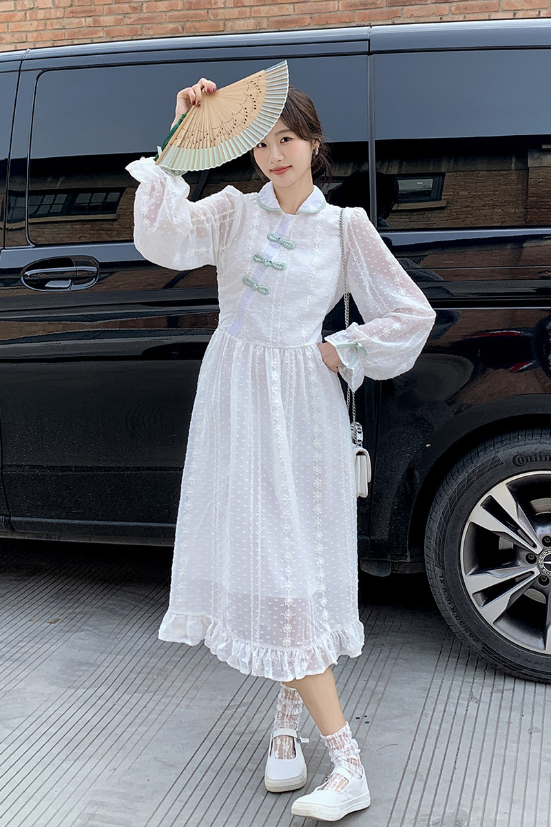 【现货】1C128-6617-新中式娃娃领风旗袍连衣裙P110-K160,女装连衣裙,2D148