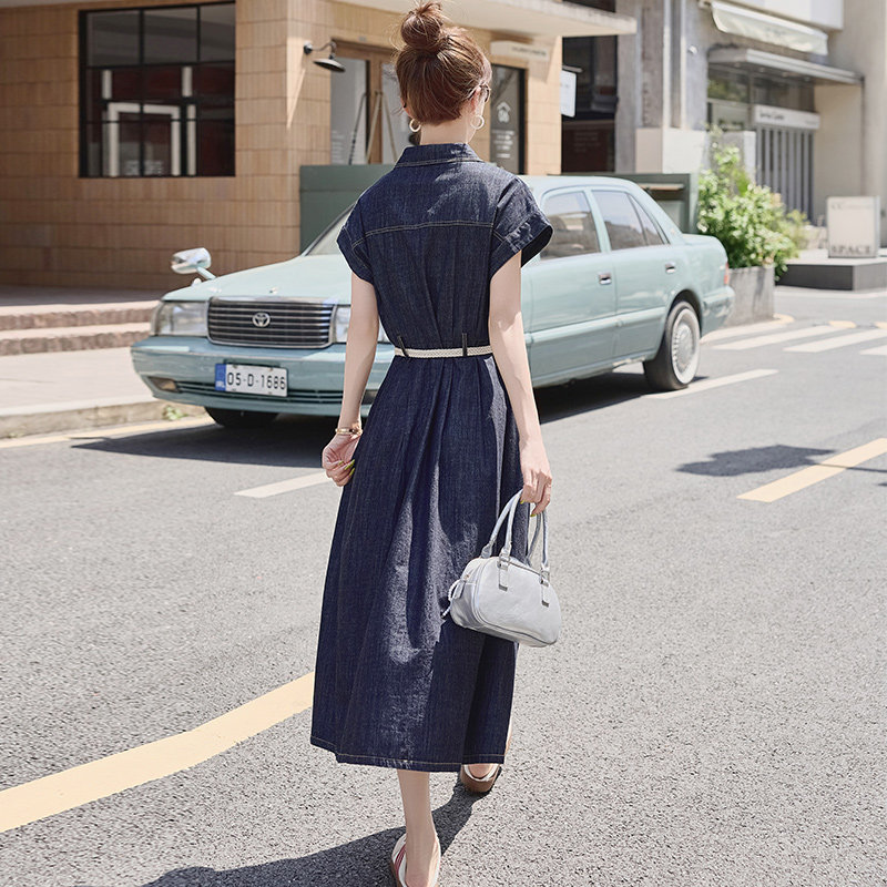25现货夏季新女中长款短款单排扣牛仔连衣裙1C042-P159-K229,女装连衣裙,安在秀（1C042）