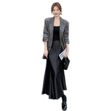 灰色西装外套两件套2025秋季高级感宽松休闲西服吊带裙时尚套装，女装套装/套裙，2C088