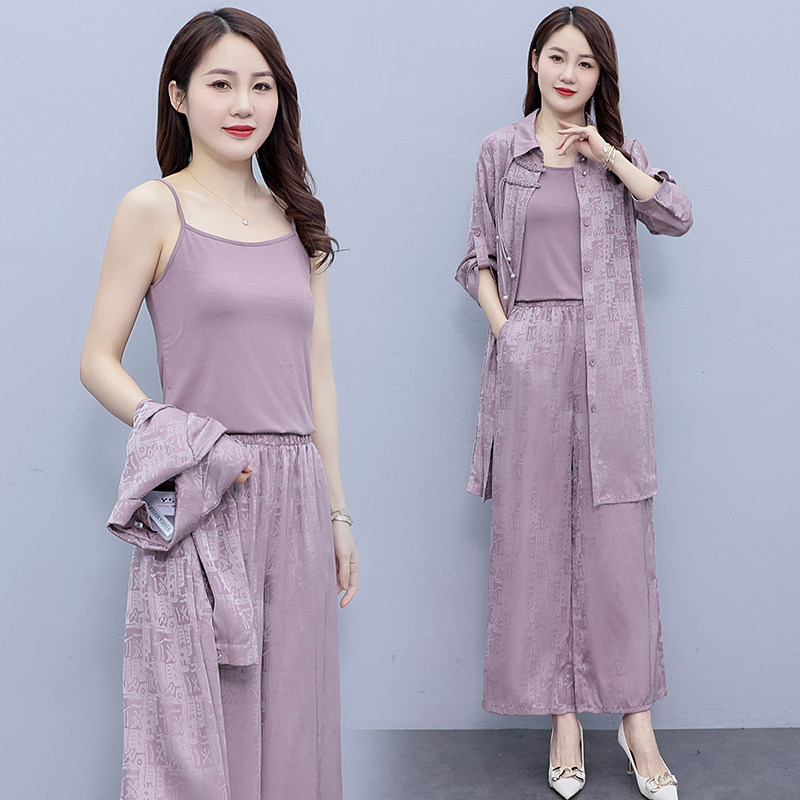 【现货】2025夏装新款时尚休闲宽松显瘦减龄遮肚三件套套装,女装套装/套裙,先锋丽姿