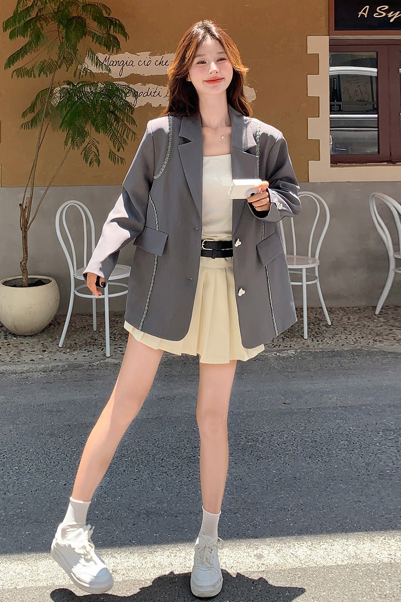 韩版时尚甜美学院风西装外套女2025春秋季新款宽松显瘦高级感上衣,女装西装,2C117