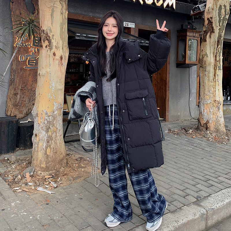 新款红色连帽羽绒服女冬2025新款韩系高级感中长款厚外套,女装羽绒服,2C177
