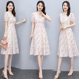2025年夏季碎花连衣裙修身显瘦中长款雪纺裙子，女装连衣裙，唯婧