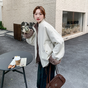 小众设计感两面穿棉服女冬季短款小个子韩版加厚羊羔毛保暖外套图片