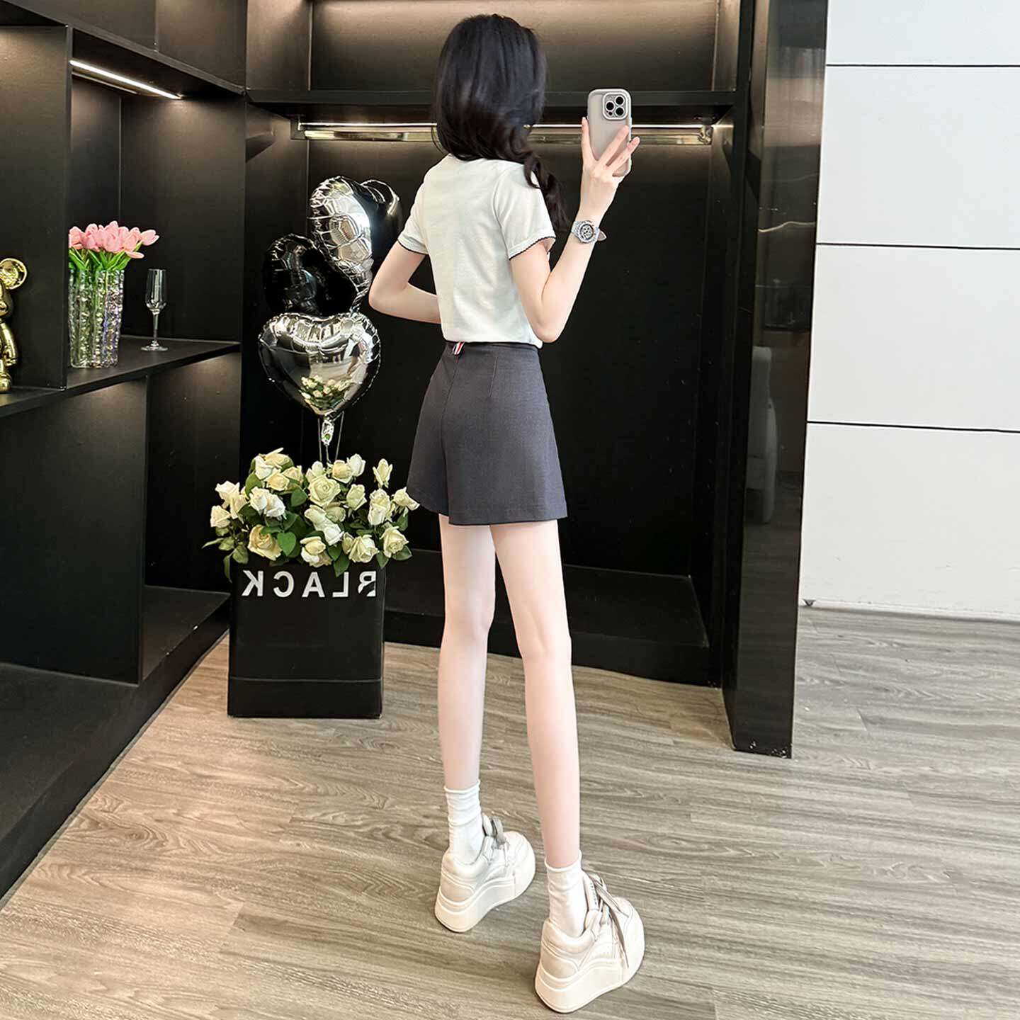 女夏新款穿搭运动套装洋气减龄纯色圆领短袖上衣百褶裤裙两件套潮,女装套装/套裙,2C310
