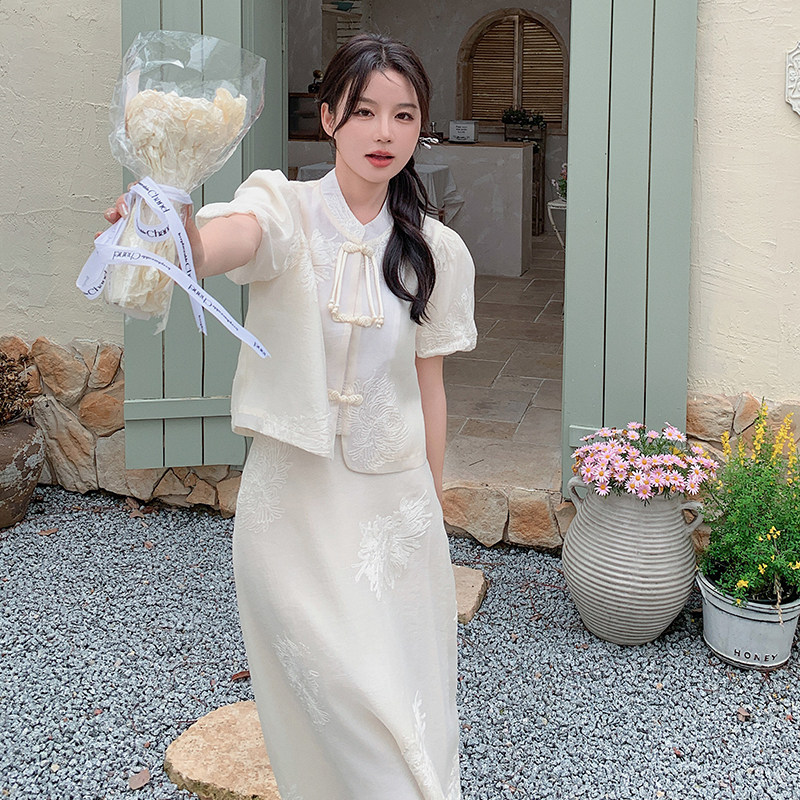 新品现货2025女装新中式提花连衣裙两件套266-P125-K175,女装套装/套裙,2C266