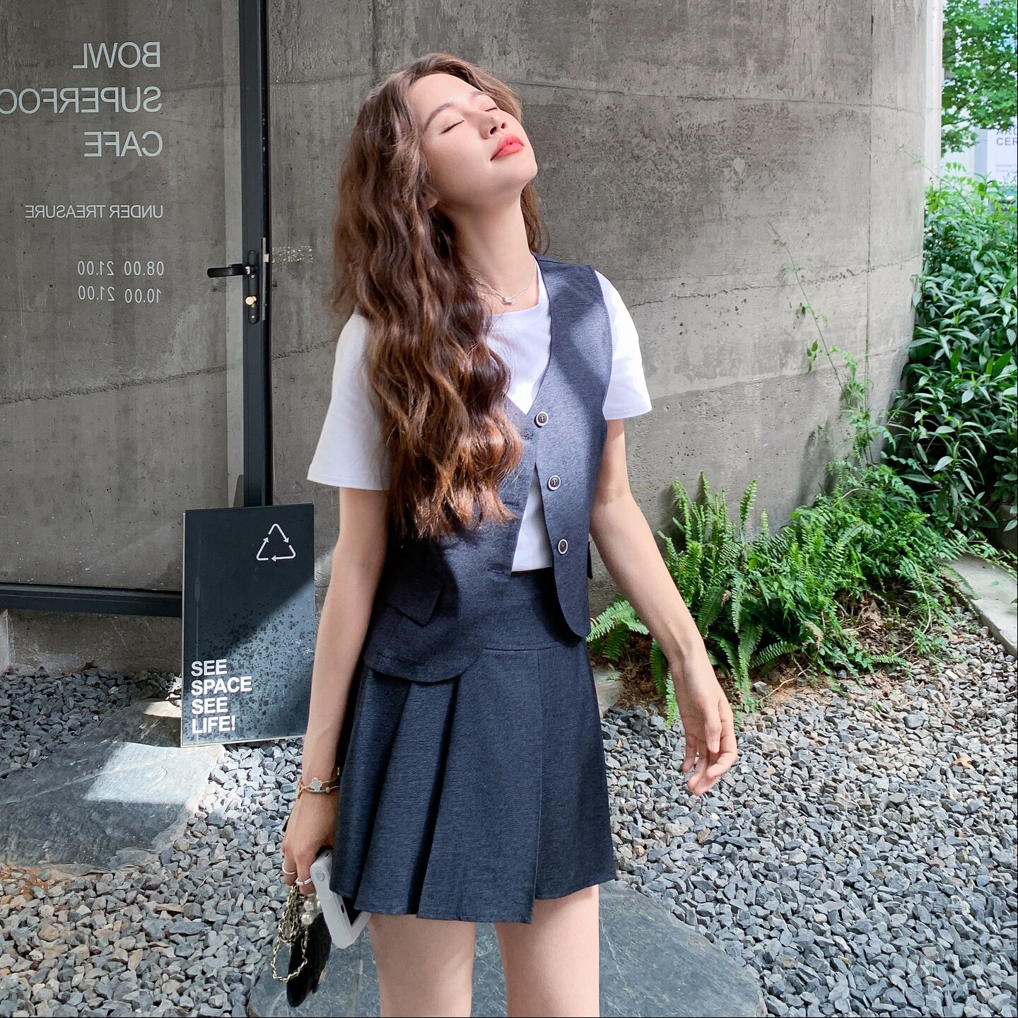 学院风穿搭一整套女夏2025超火好看高级减龄感马甲百褶短裙三件套,女装套装/套裙,2C212